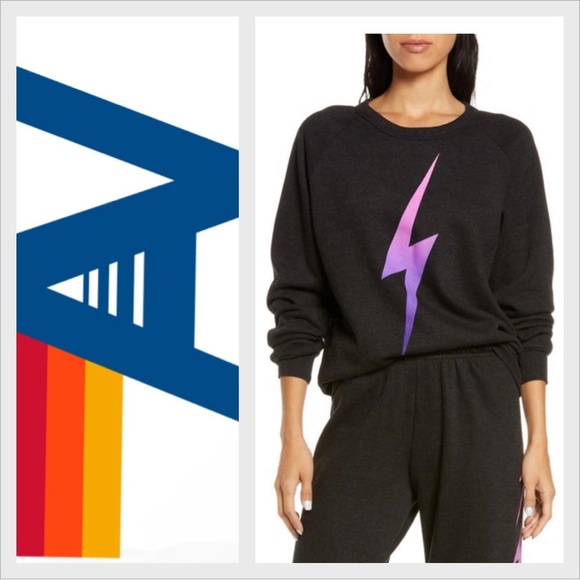 Aviator Nation Bolt Fade ombré Crew Sweatshirt sz Medium black pink purple - Picture 1 of 11